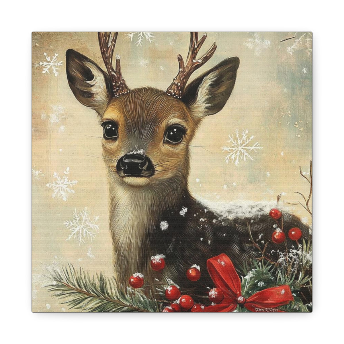 Christmas Fawn Canvas Art – Festive Deer Holiday Wall Decor