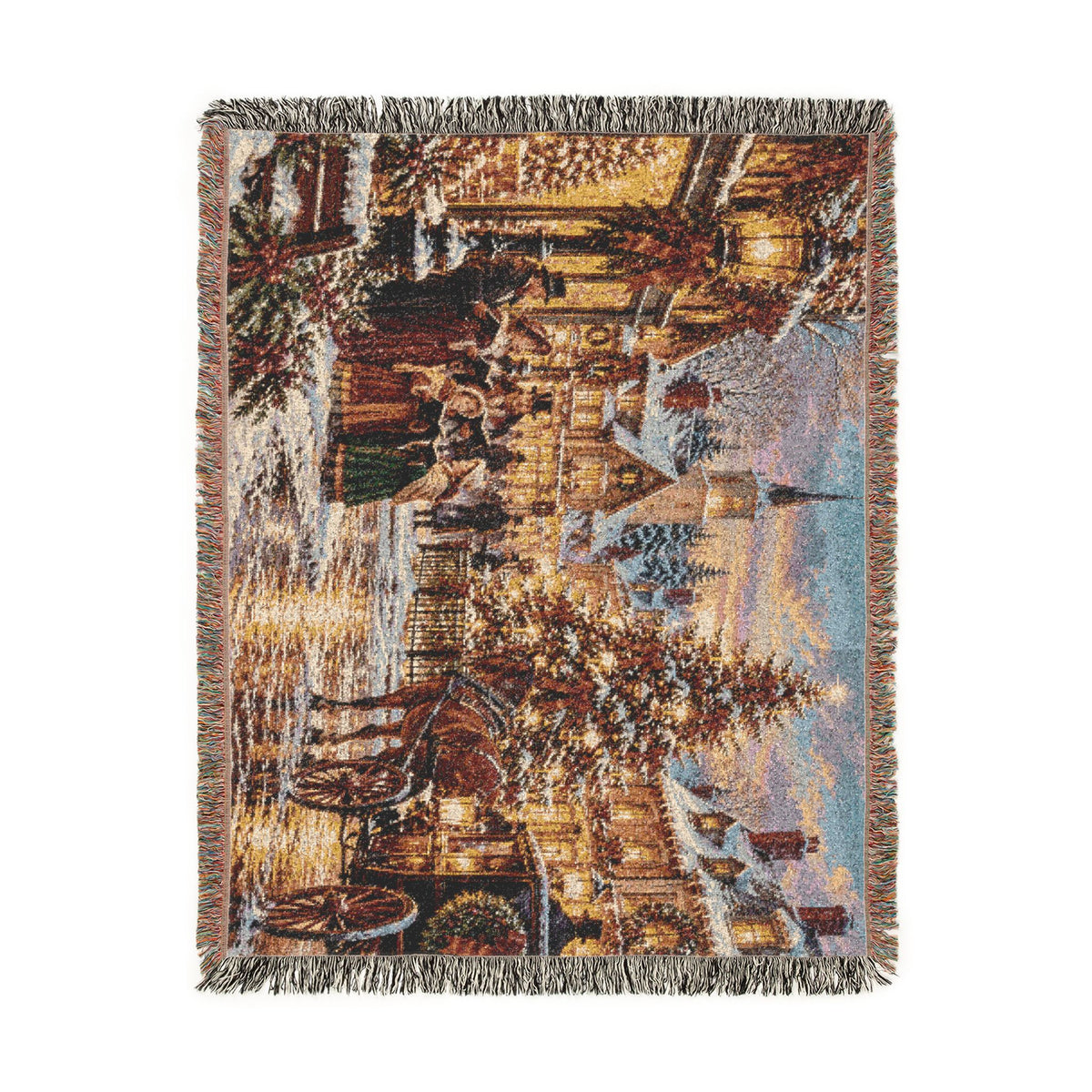 Christmas Carolers Woven Blanket — Vintage Holiday Village Cozy Throw