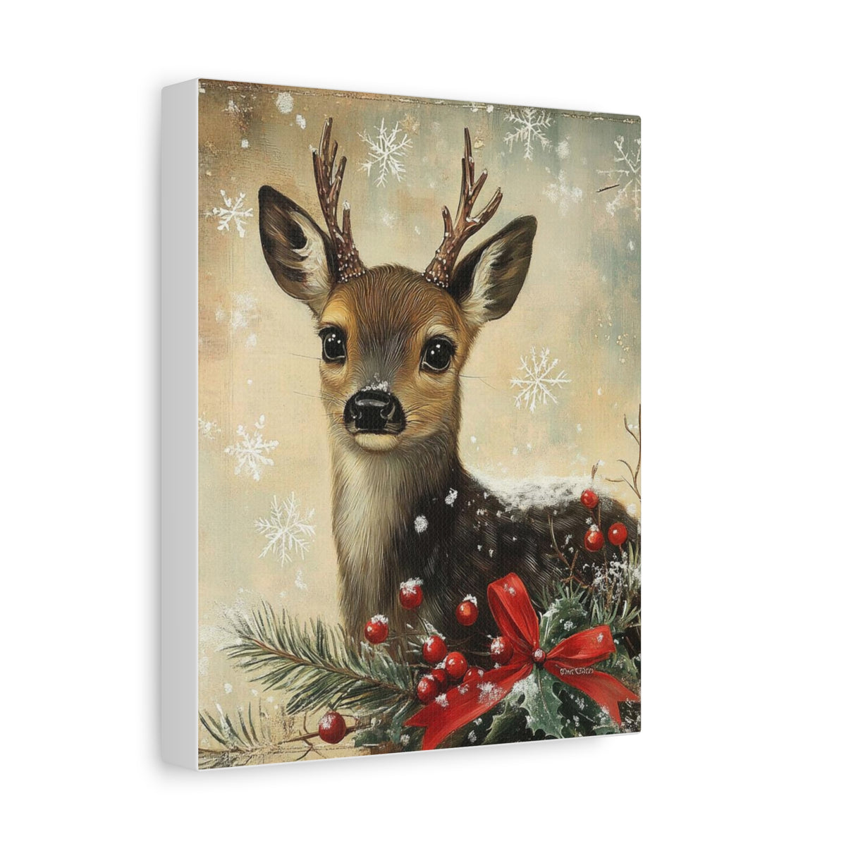 Christmas Fawn Canvas Art – Festive Deer Holiday Wall Decor