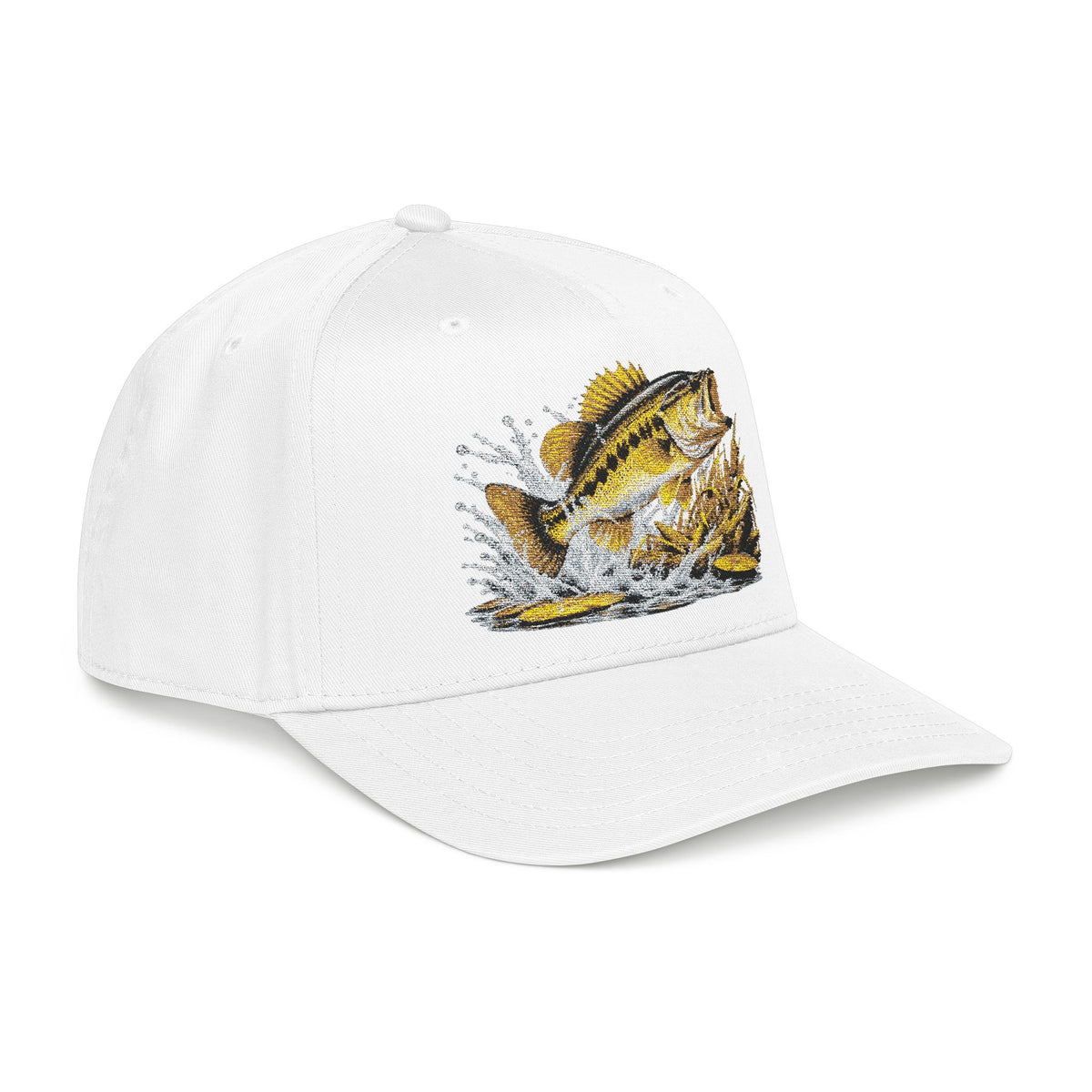Fishing Bass Cap — Embroidered Jumping Bass Mid-Profile Baseball Hat