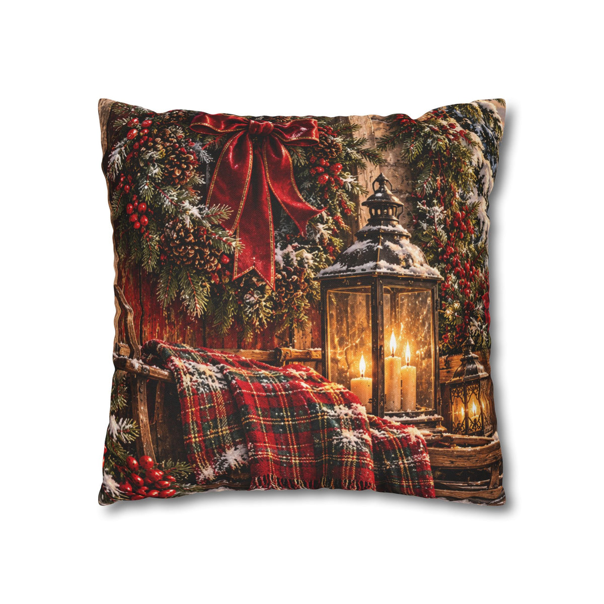 Christmas Village Horse-Drawn Sleigh Decorative Pillowcase