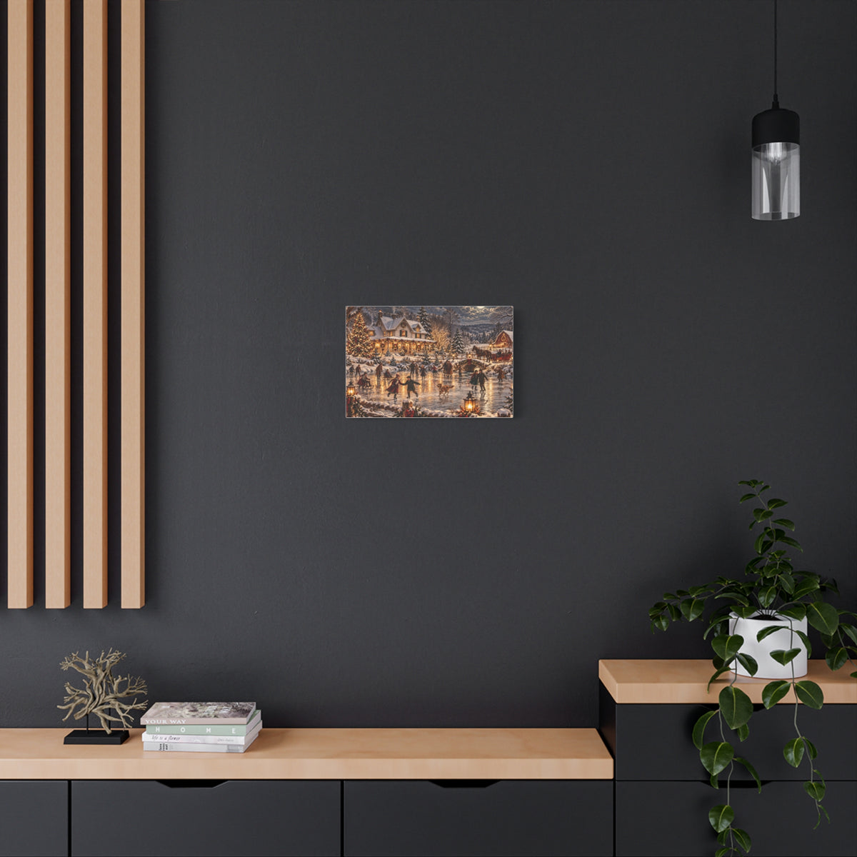 Christmas Village Ice Skating Matte Canvas Wall Art