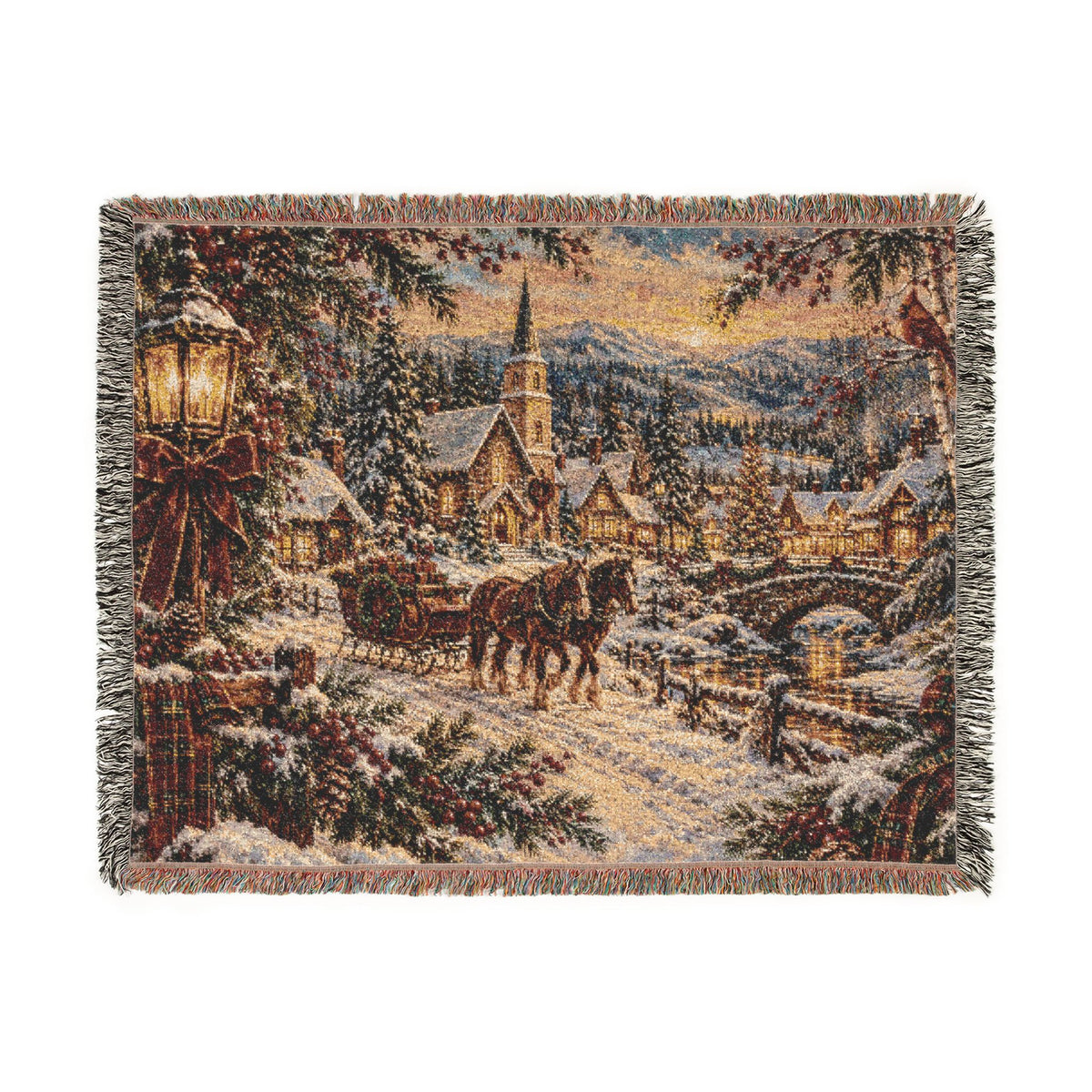 Vintage Winter Carriage Woven Blanket