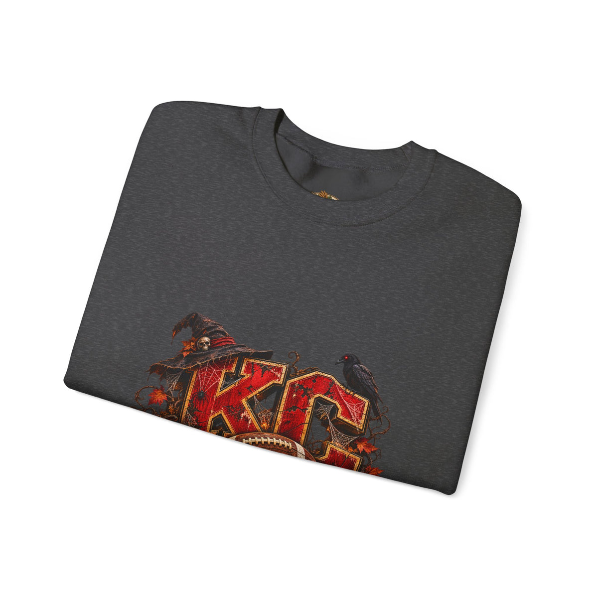 KC Halloween Crewneck Sweatshirt — Haunted Pumpkin Football Design-Flour and Foundry Meercantile Co.