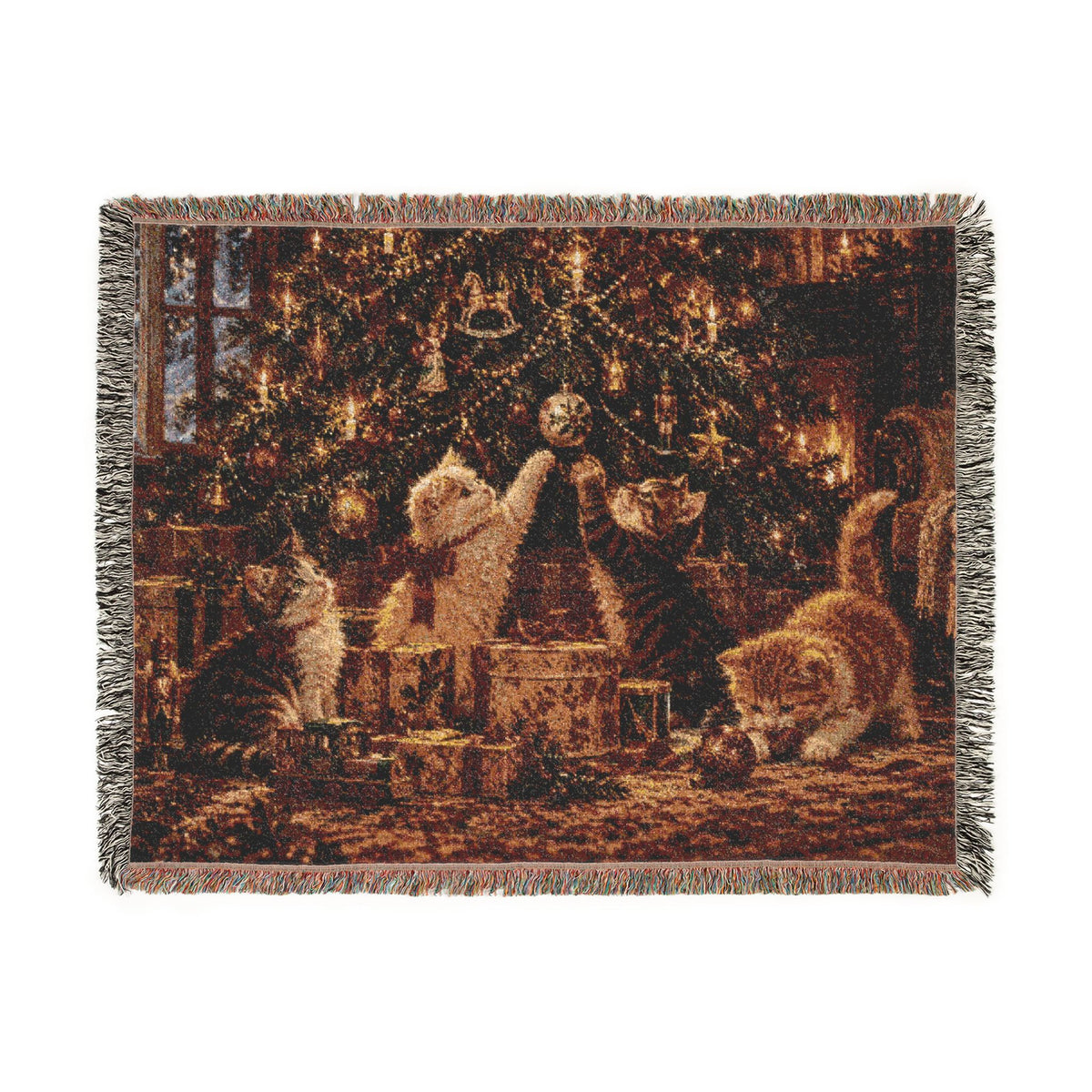 Victorian Christmas Kittens Woven Blanket