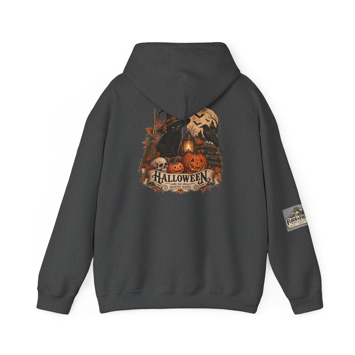 Vintage Halloween Black Cat Hoodie | Witchy Fall Graphic Sweatshirt | Flour & Foundry Mercantile Co.