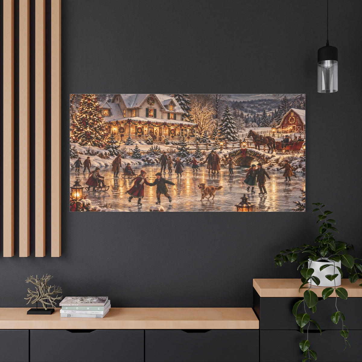 Christmas Village Ice Skating Matte Canvas Wall Art