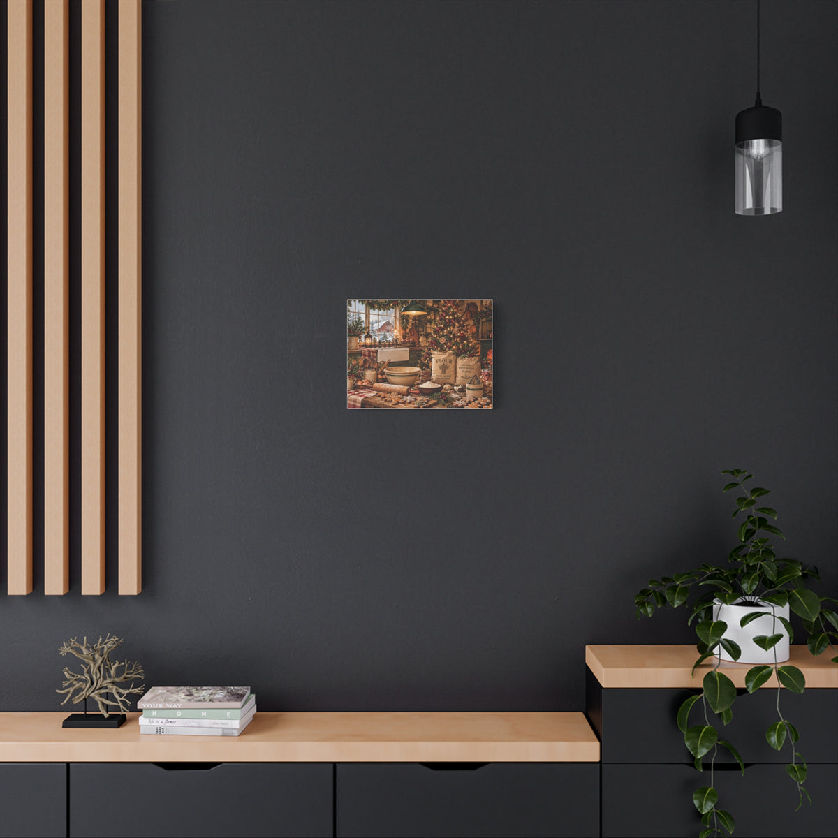 Christmas Kitchen Canvas Wall Art — Cozy Holiday Baking Scene, Rustic Farmhouse Holiday Decor