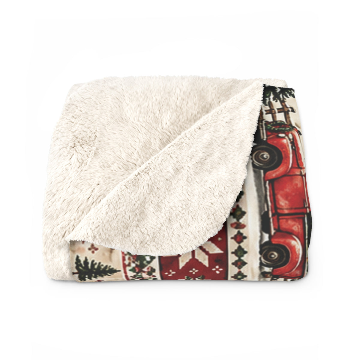 Rustic Red Christmas Truck and Barn Sherpa Blanket – Cozy Cabin Christmas Fleece
