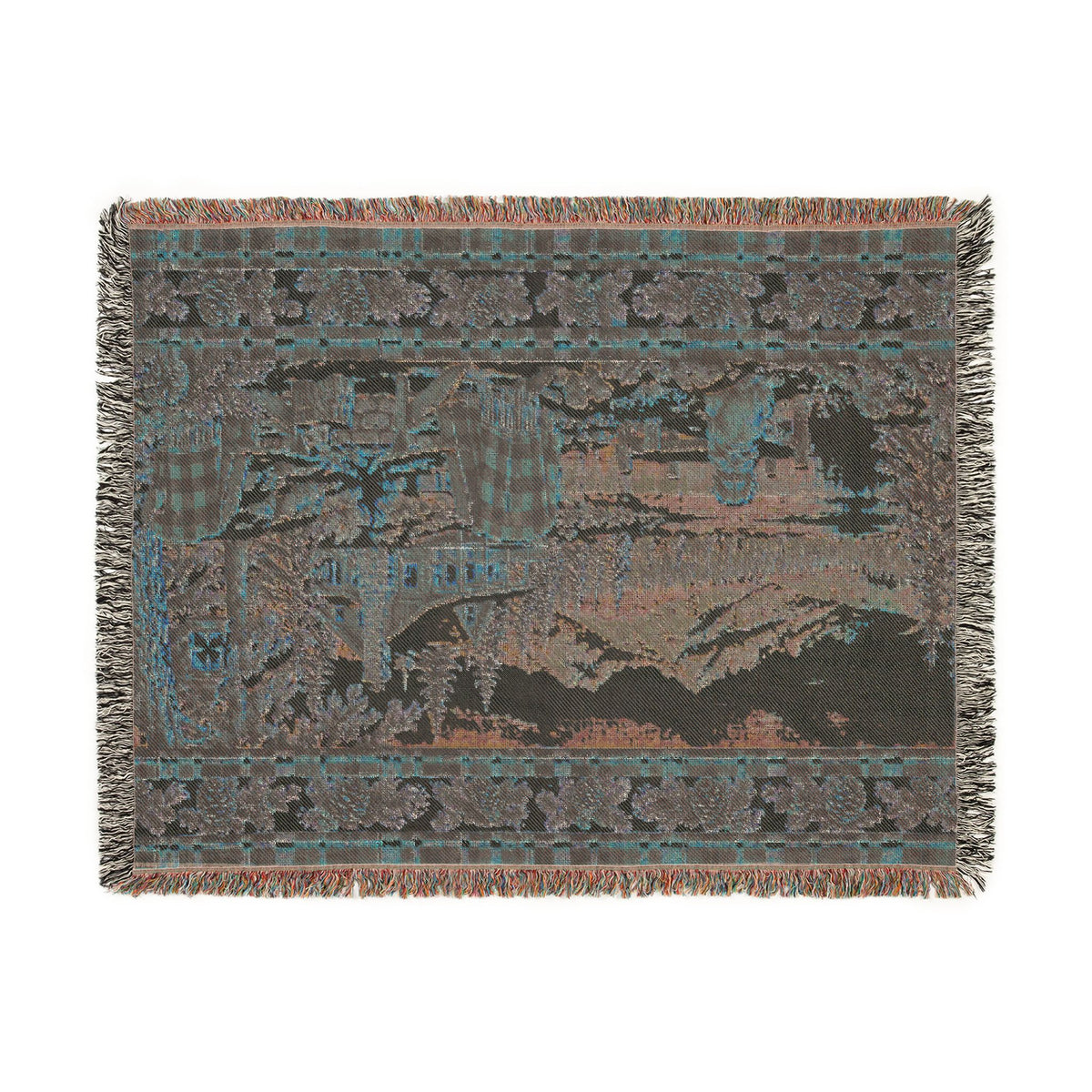 Rustic Mountain Lodge Woven Blanket – Winter Cabin, Golden Retriever and Lake Throw