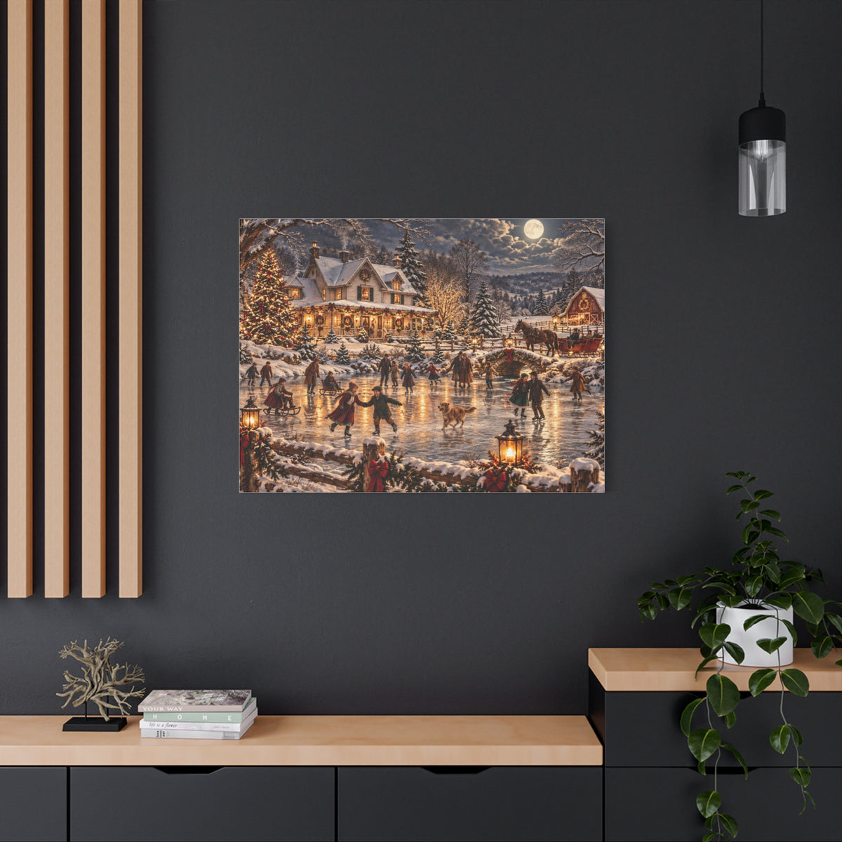 Christmas Village Ice Skating Matte Canvas Wall Art