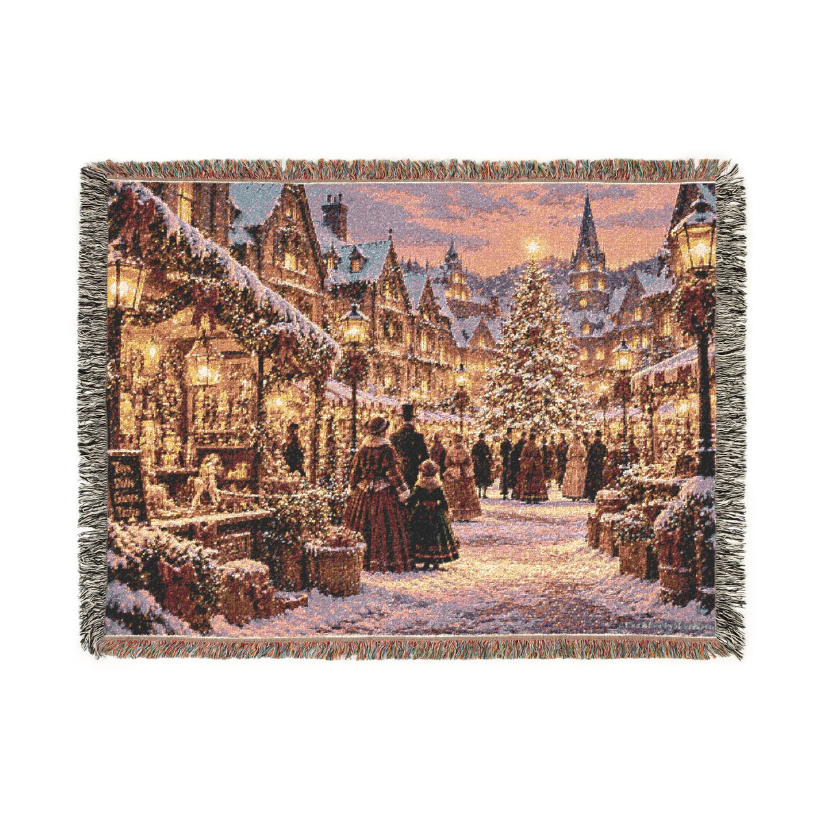 Victorian Christmas Market Woven Blanket