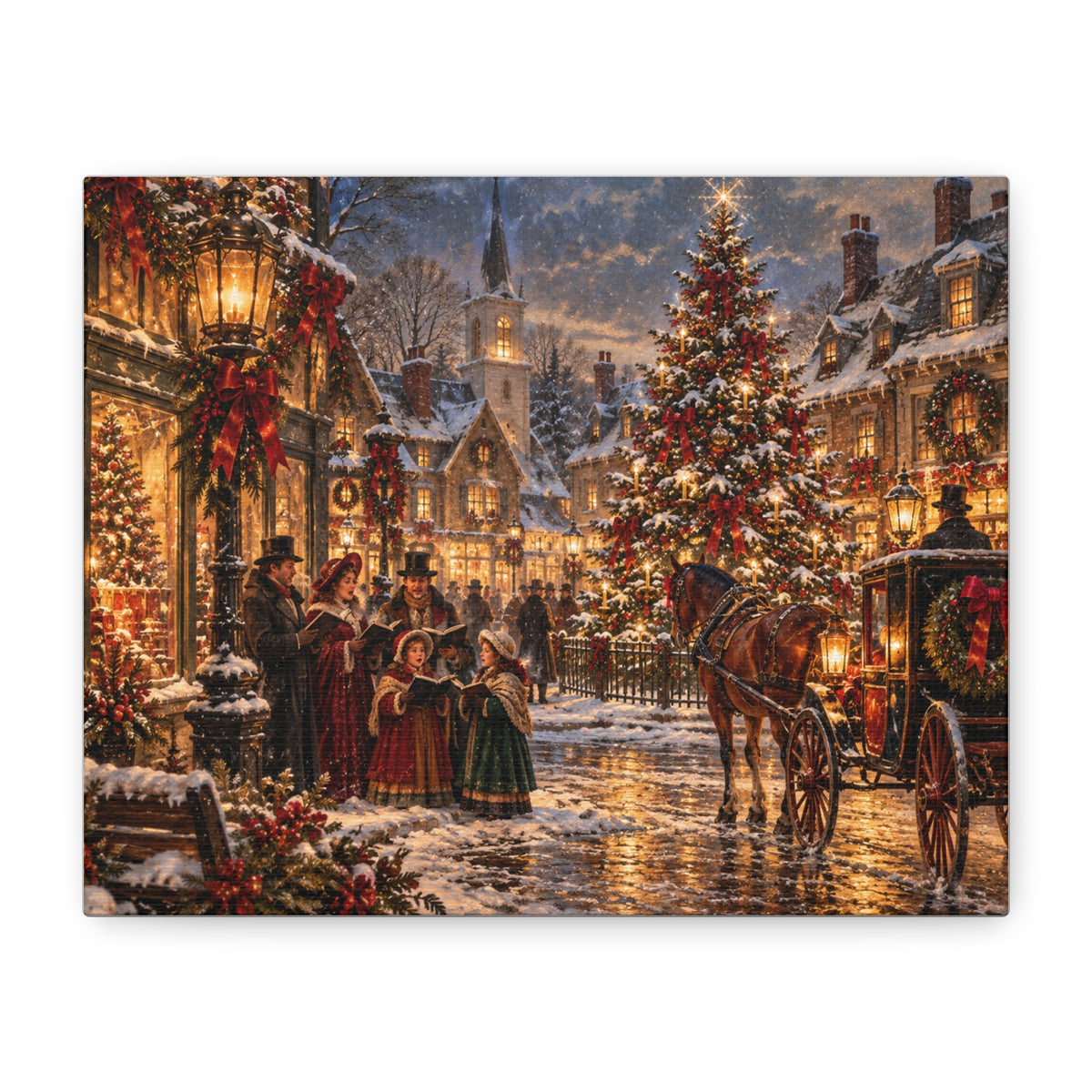 Christmas Carolers Vintage Street Canvas - Matte Stretched Wall Art
