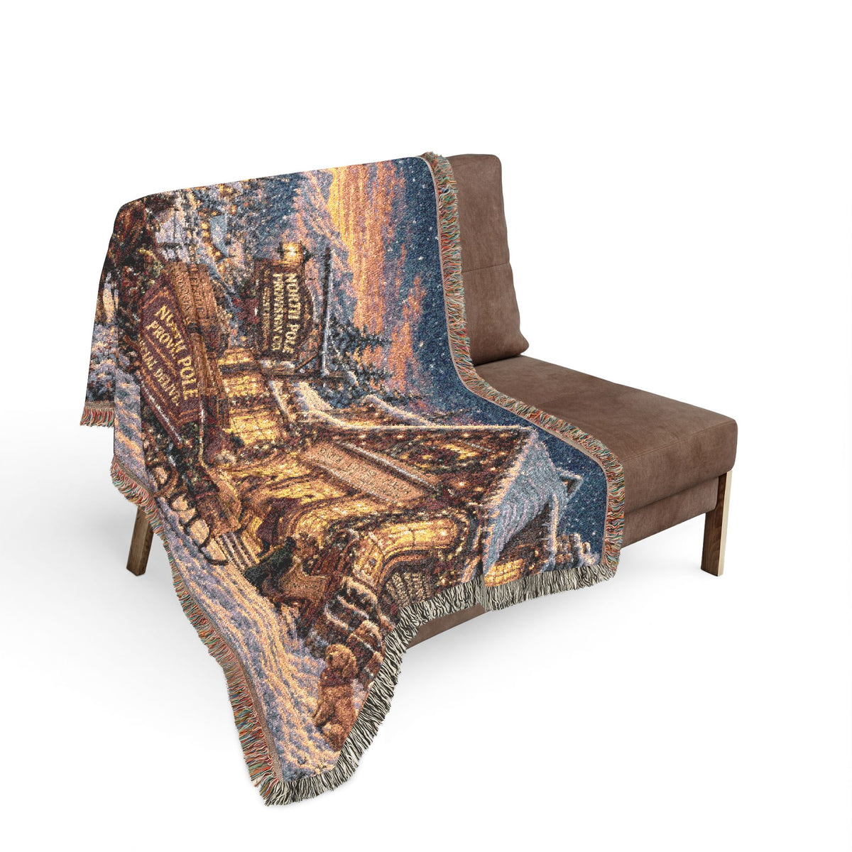 Victorian Christmas Village Woven Blanket | Holiday Cabin Tapestry Throw