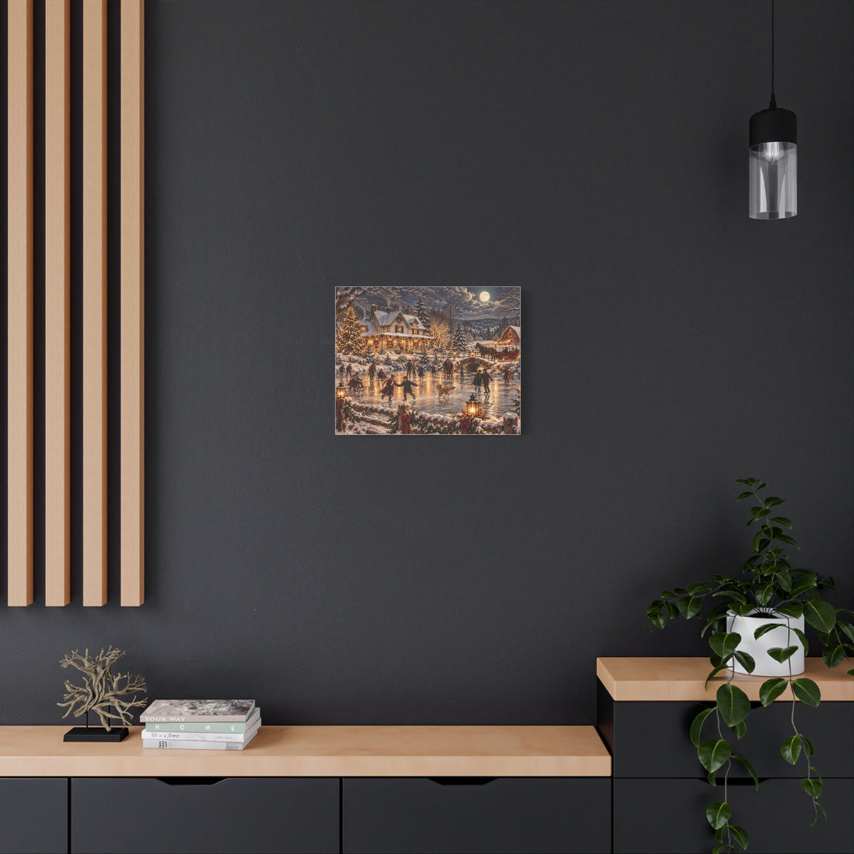 Christmas Village Ice Skating Matte Canvas Wall Art