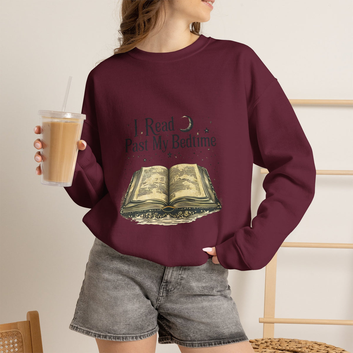Booklover Crewneck Sweatshirt - "I Read Past My Bedtime" Cozy Reading Pullover- Flour and Foundry Mercantile Co.