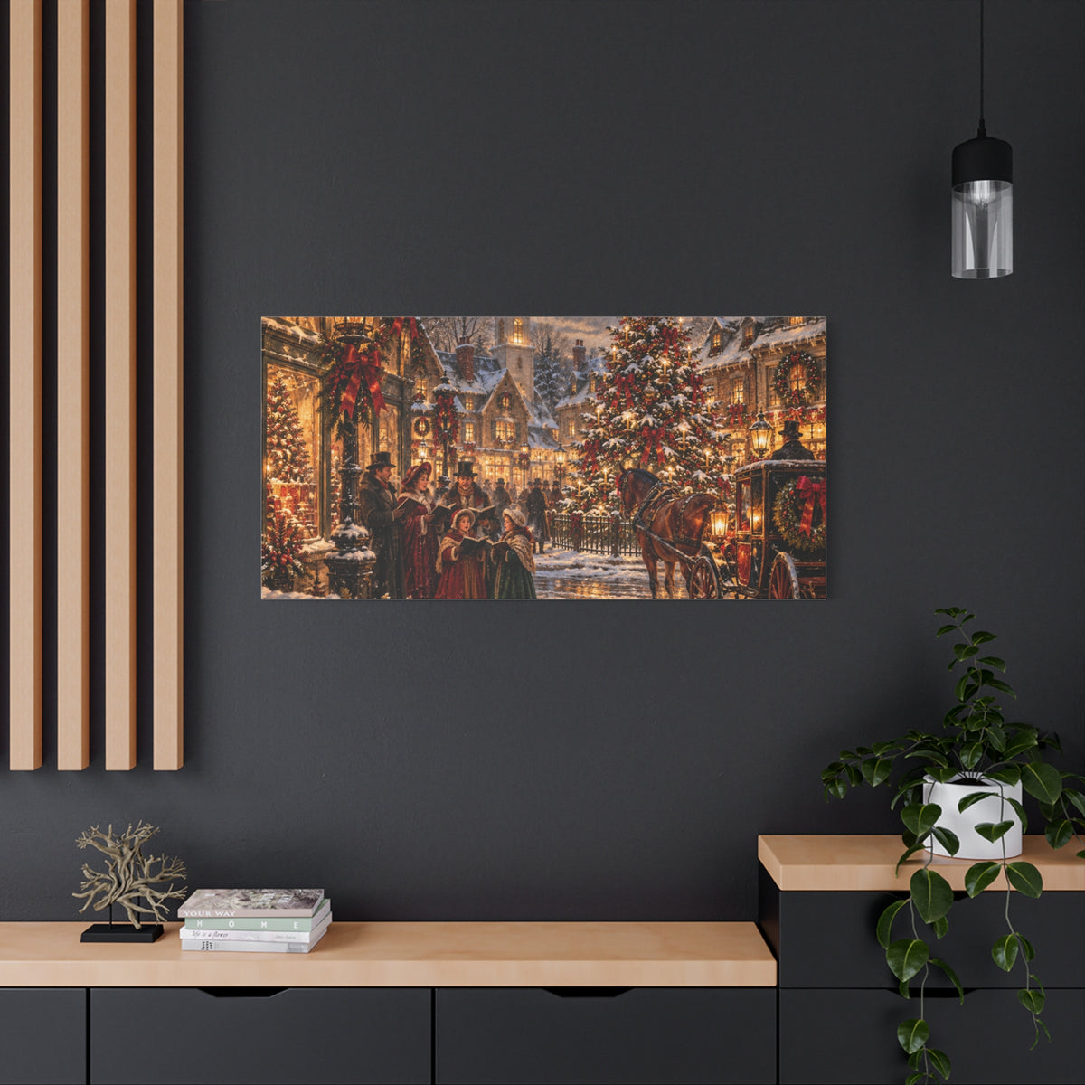 Christmas Carolers Vintage Street Canvas - Matte Stretched Wall Art