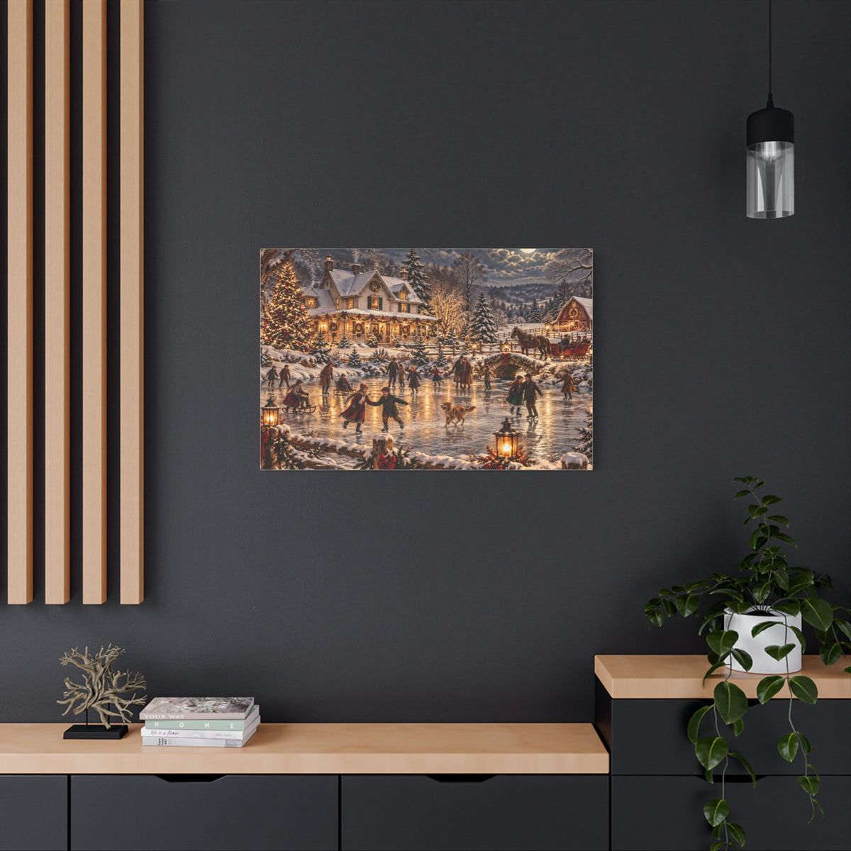 Christmas Village Ice Skating Matte Canvas Wall Art