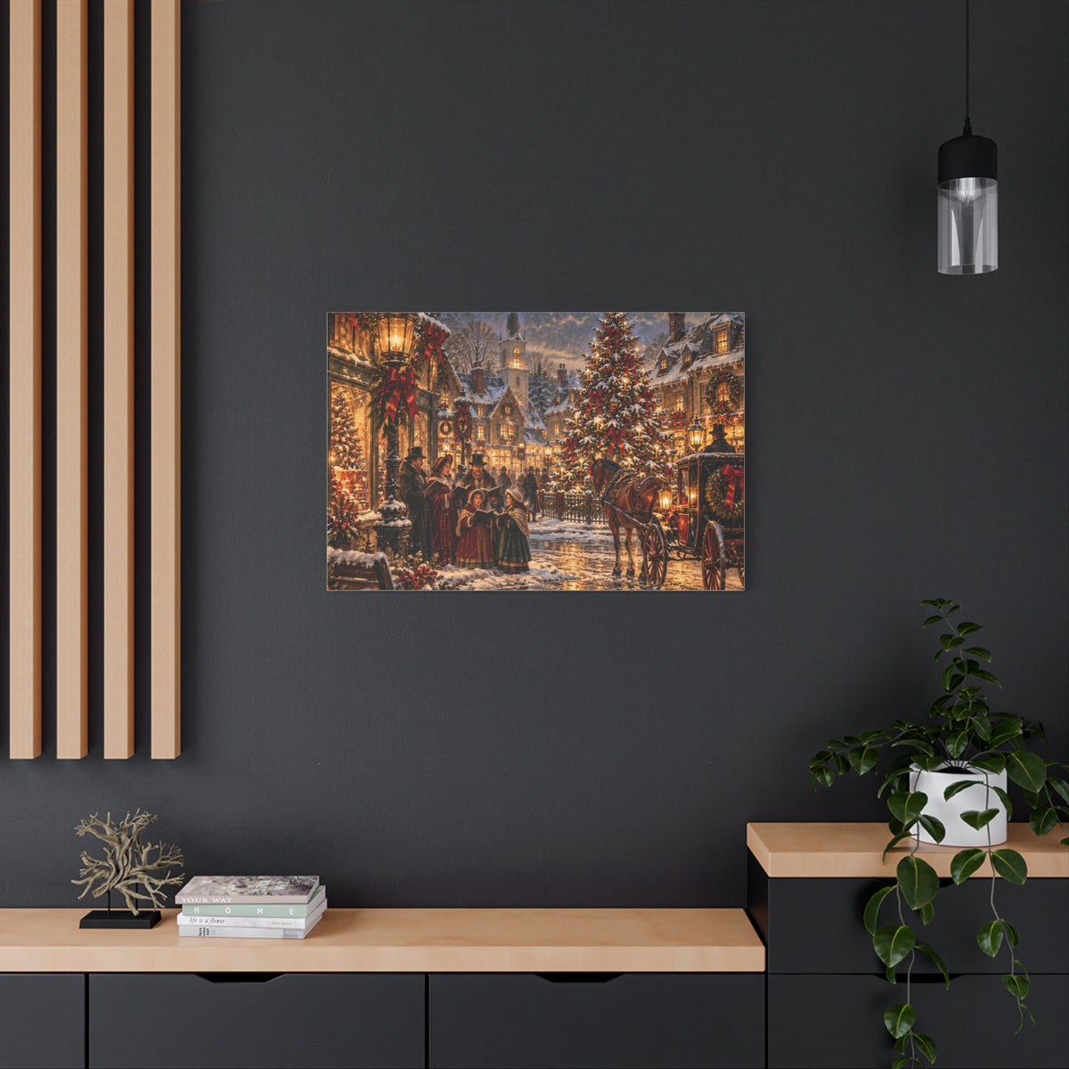 Christmas Carolers Vintage Street Canvas - Matte Stretched Wall Art