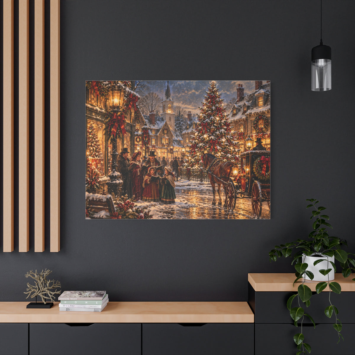 Christmas Carolers Vintage Street Canvas - Matte Stretched Wall Art