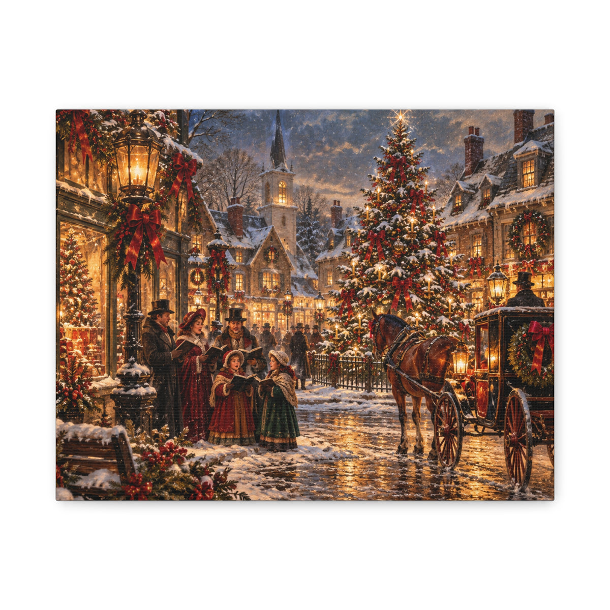 Christmas Carolers Vintage Street Canvas - Matte Stretched Wall Art