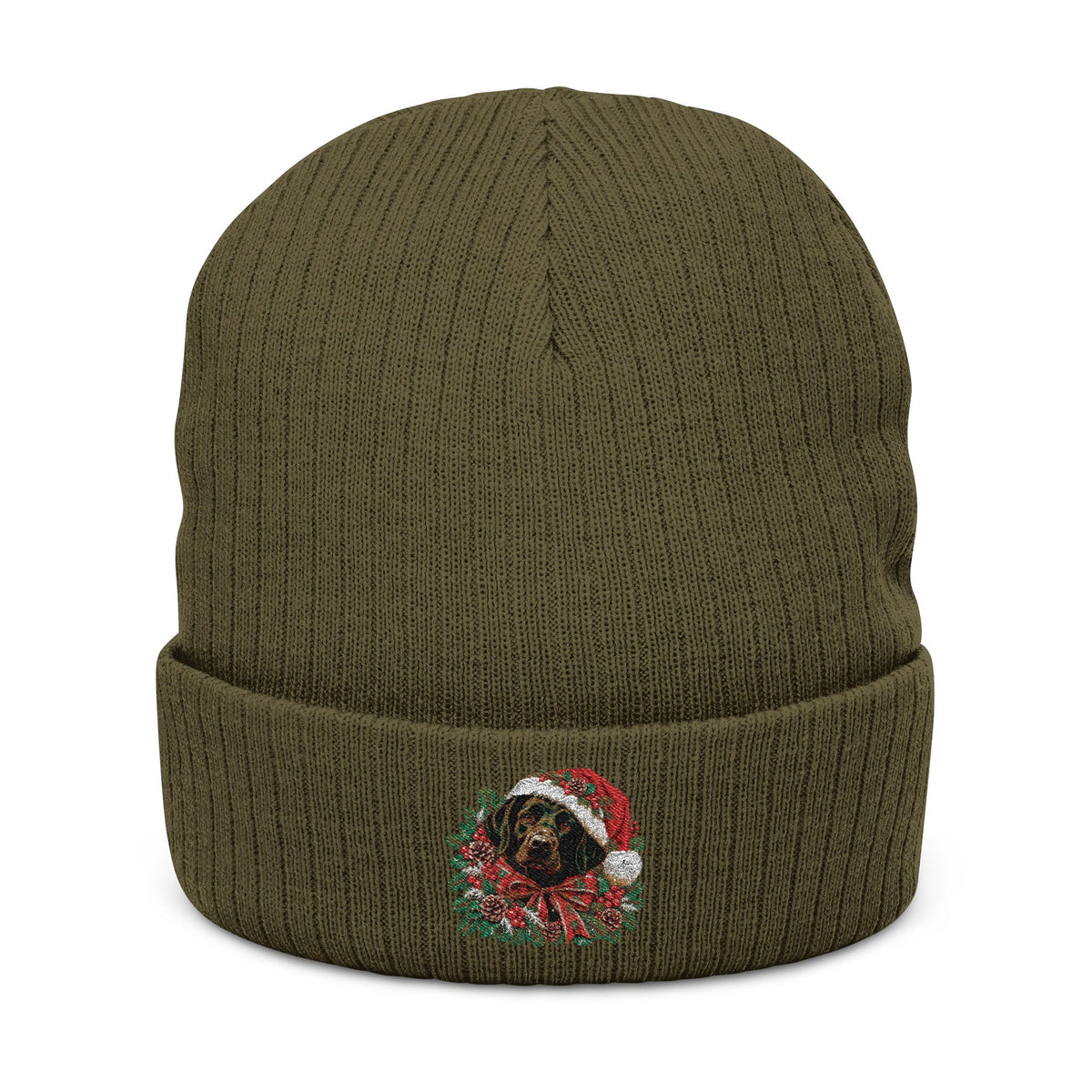 Black Lab Christmas Wreath Embroidered Beanie