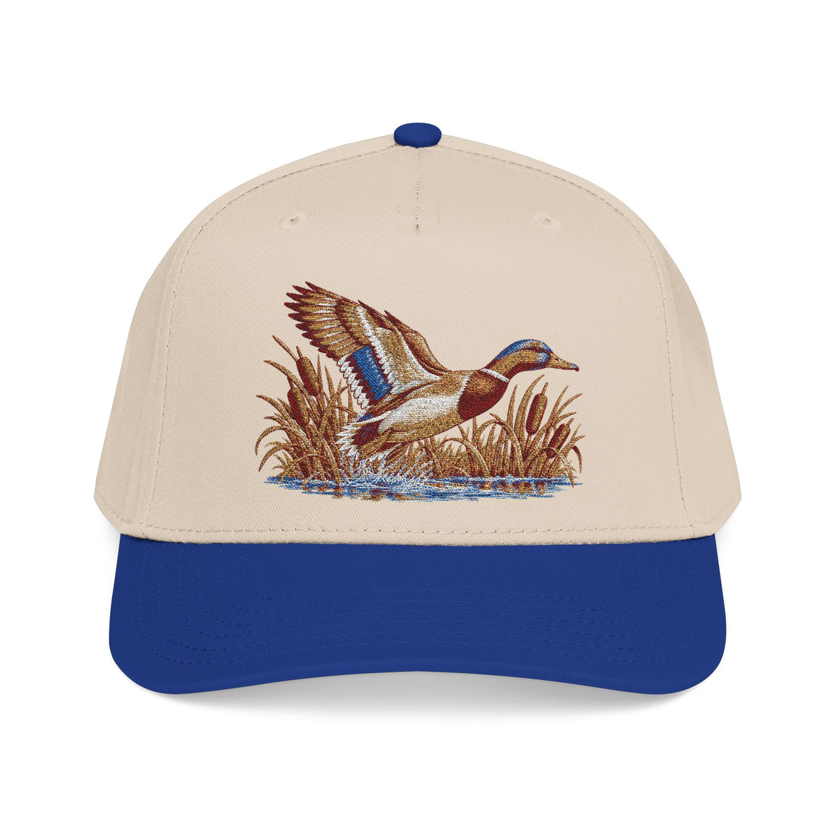 Flying Mallard Duck Mid Profile Baseball Cap | Embroidered Waterfowl Design