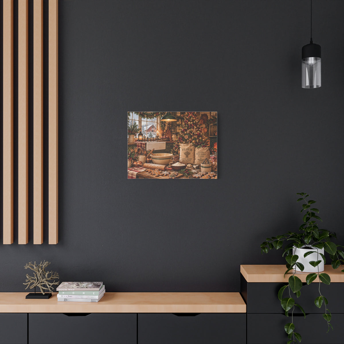 Christmas Kitchen Canvas Wall Art — Cozy Holiday Baking Scene, Rustic Farmhouse Holiday Decor