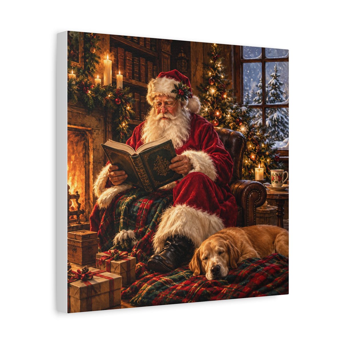 Santa Reading by the Hearth Canvas Wall Art