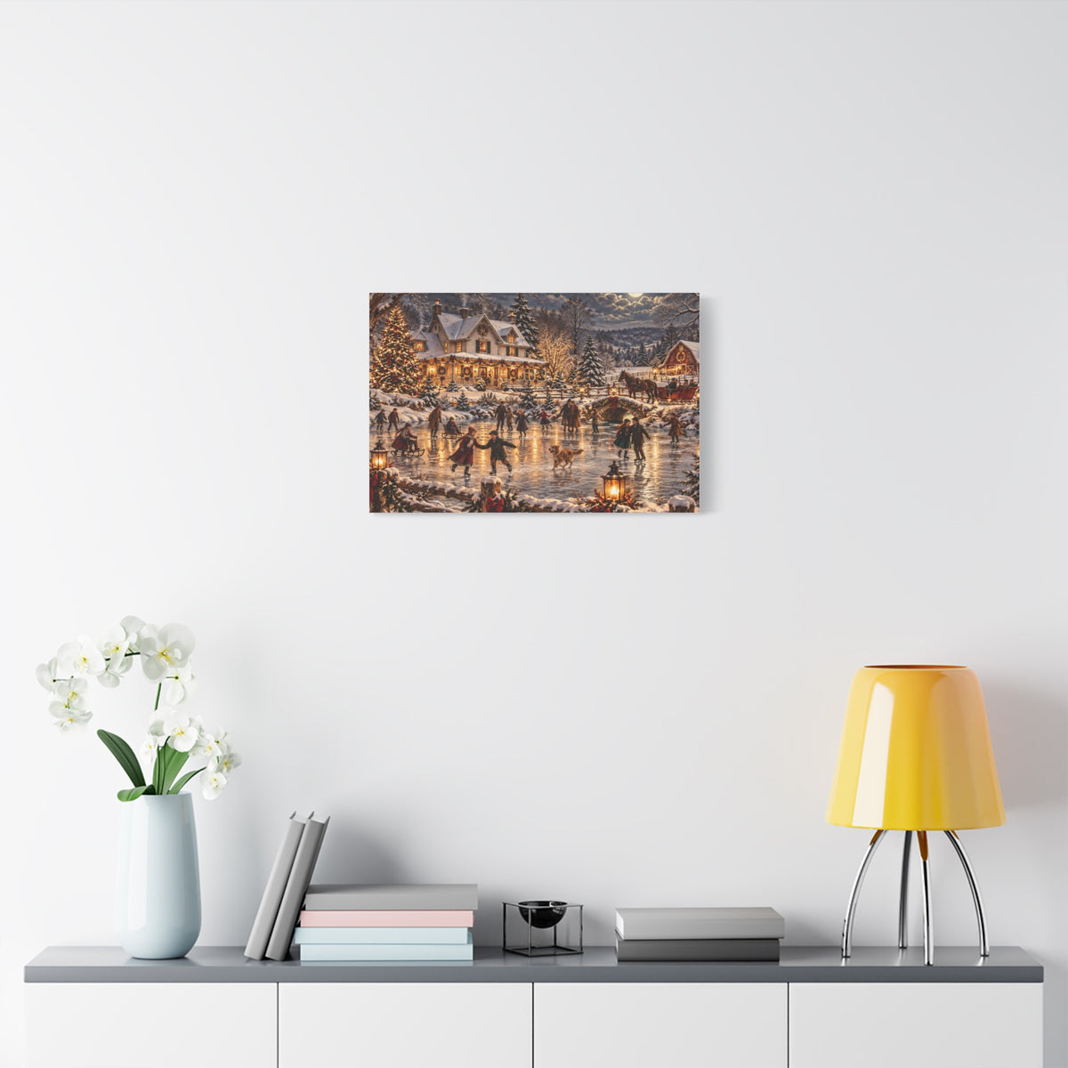 Christmas Village Ice Skating Matte Canvas Wall Art