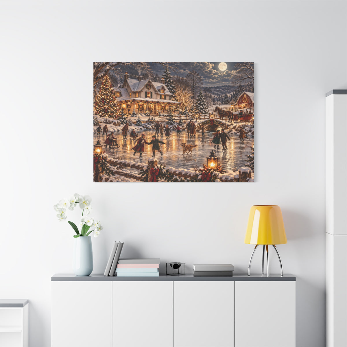 Christmas Village Ice Skating Matte Canvas Wall Art