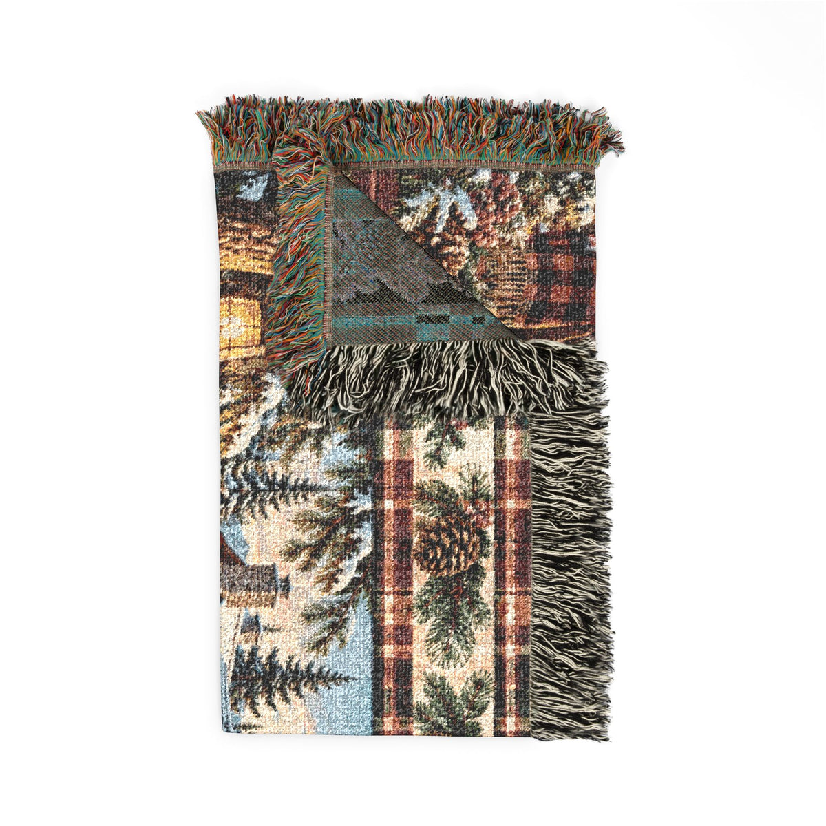 Rustic Mountain Lodge Woven Blanket – Winter Cabin, Golden Retriever and Lake Throw
