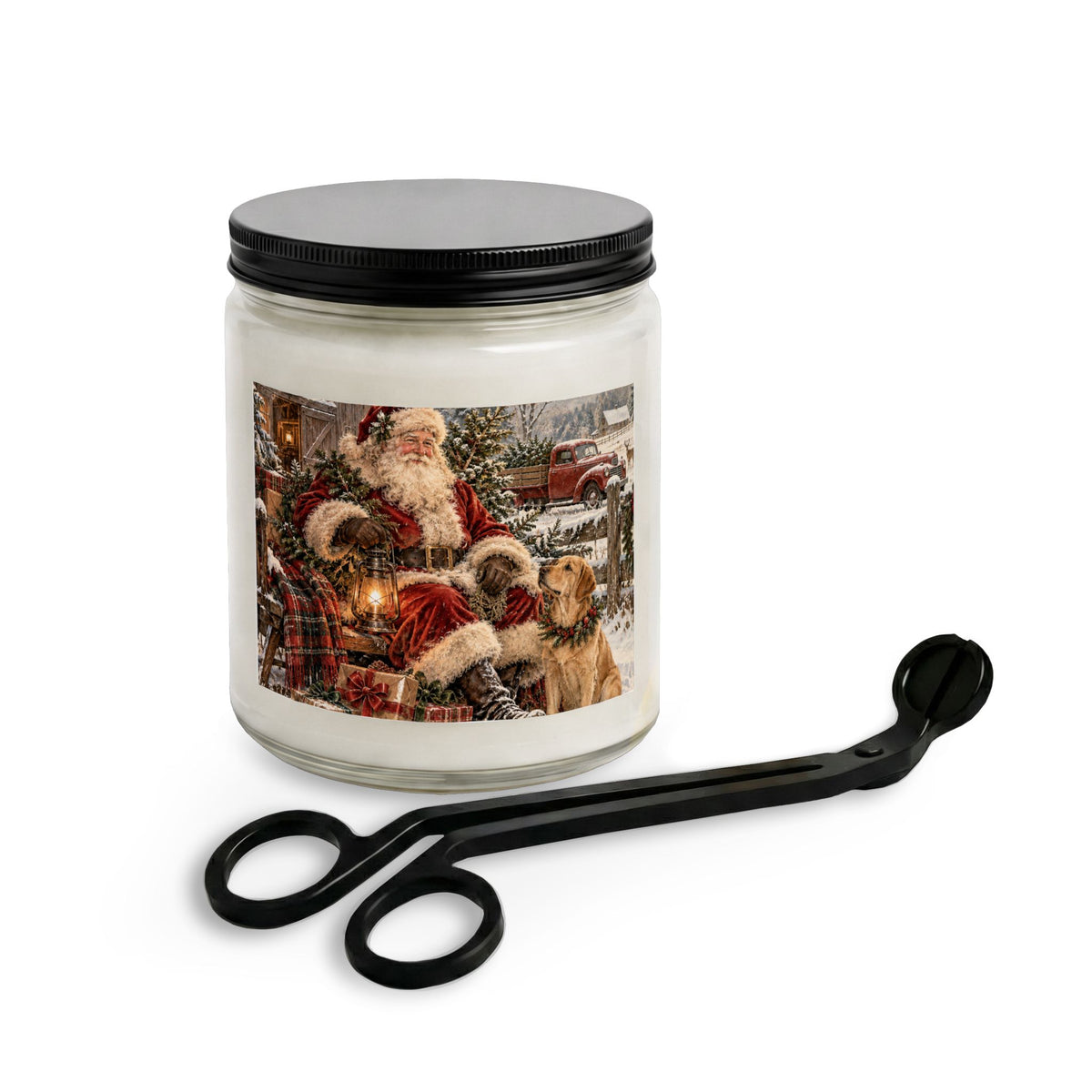 Christmas Santa & Dogs Candle Set with Wick Trimmer