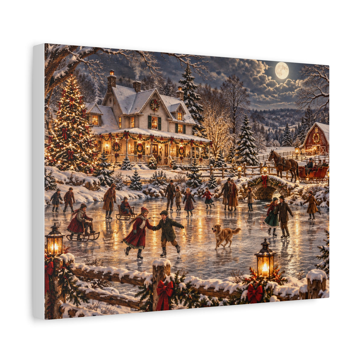 Christmas Village Ice Skating Matte Canvas Wall Art