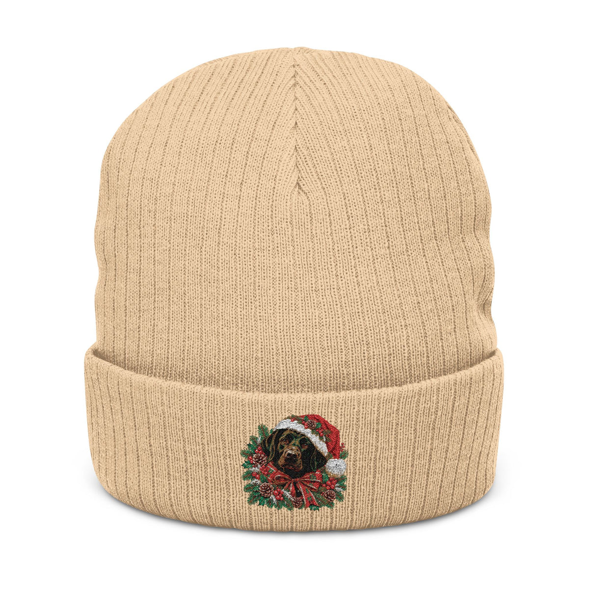 Black Lab Christmas Wreath Embroidered Beanie