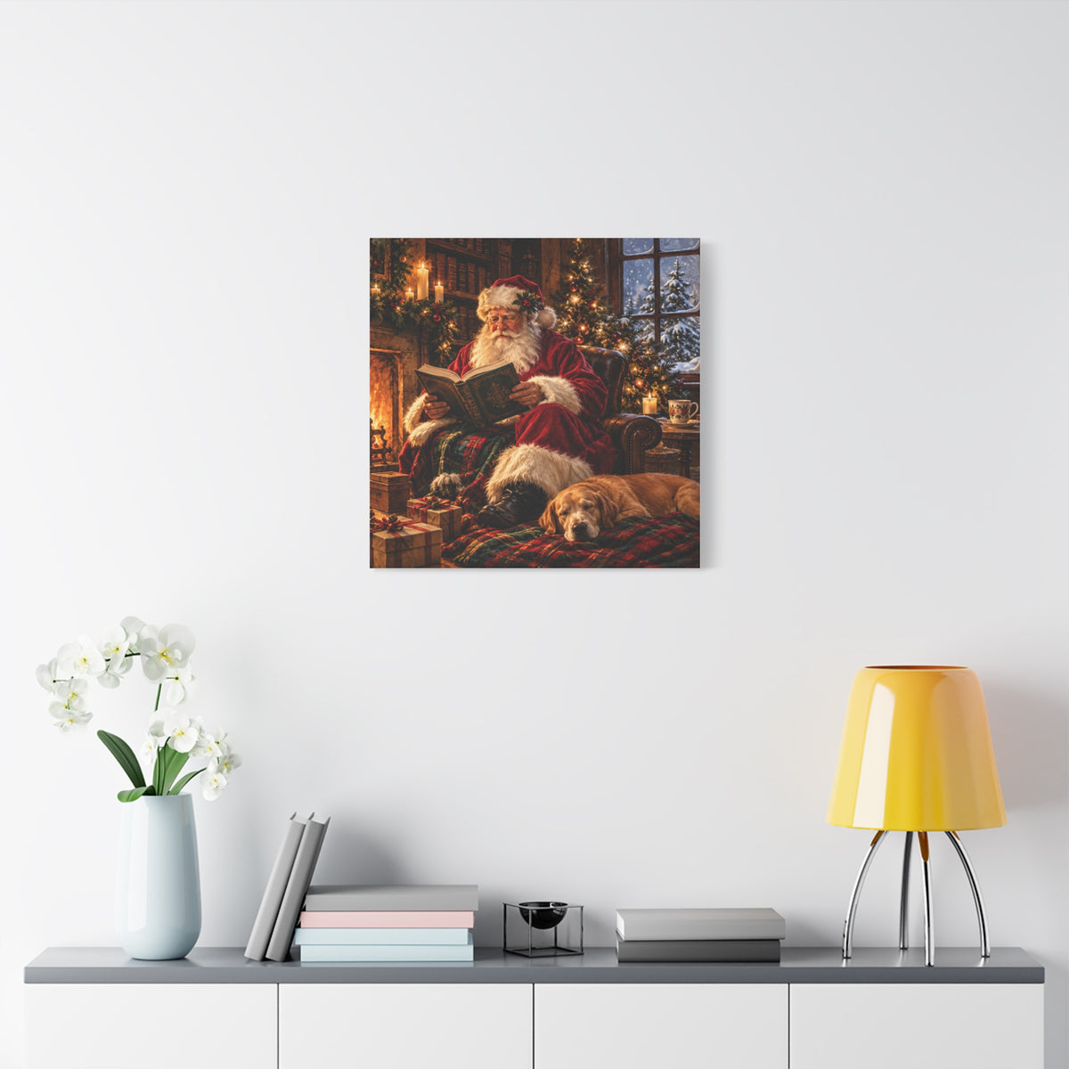 Santa Reading by the Hearth Canvas Wall Art