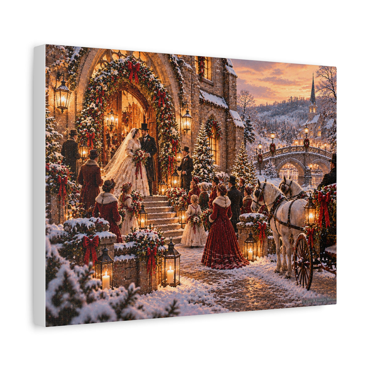 Victorian Christmas Wedding Church Scene Canvas