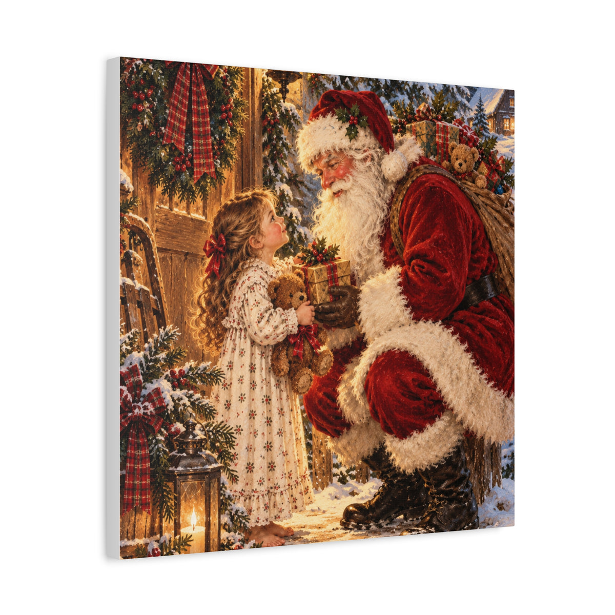 Vintage Santa and Child Christmas Canvas Wall Art