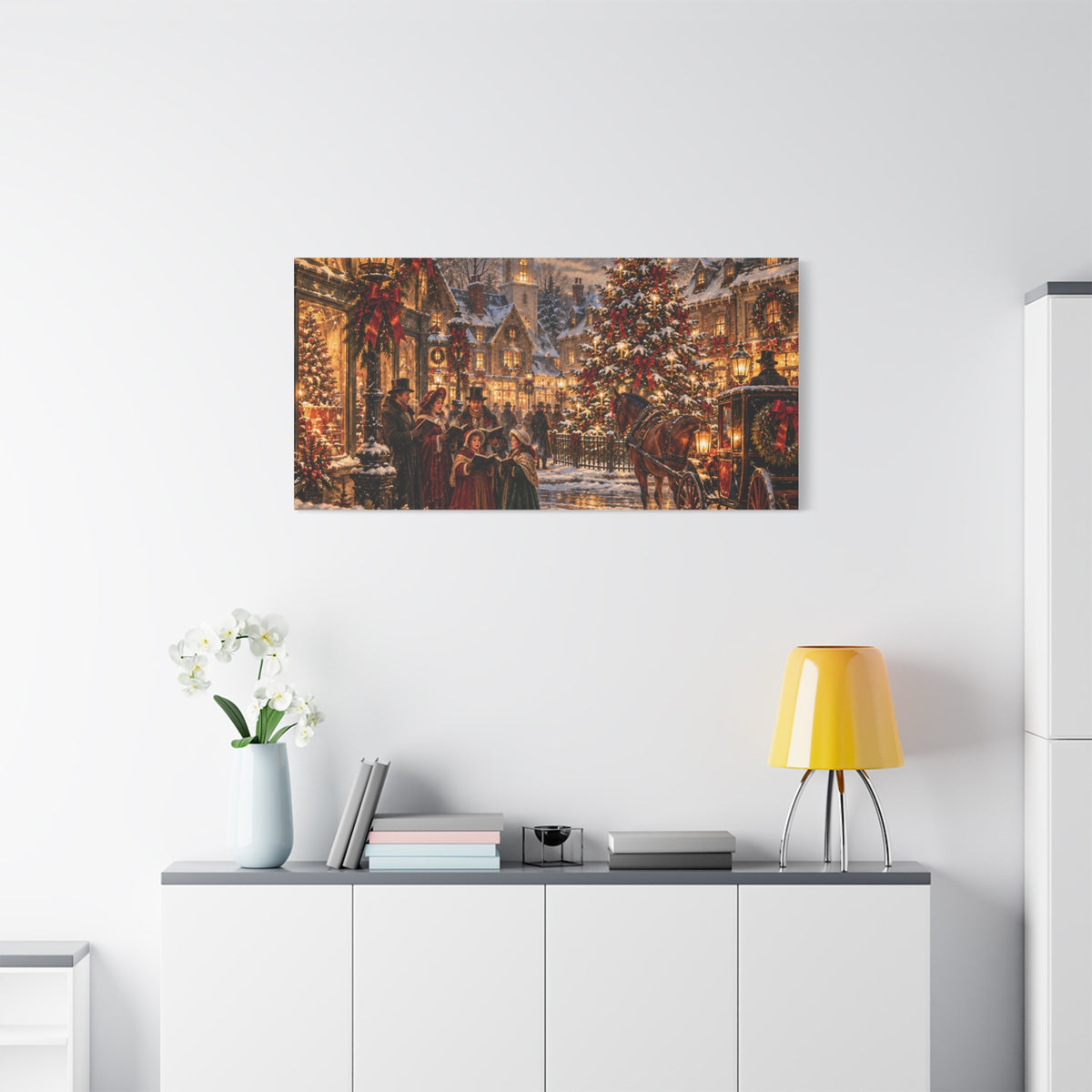 Christmas Carolers Vintage Street Canvas - Matte Stretched Wall Art