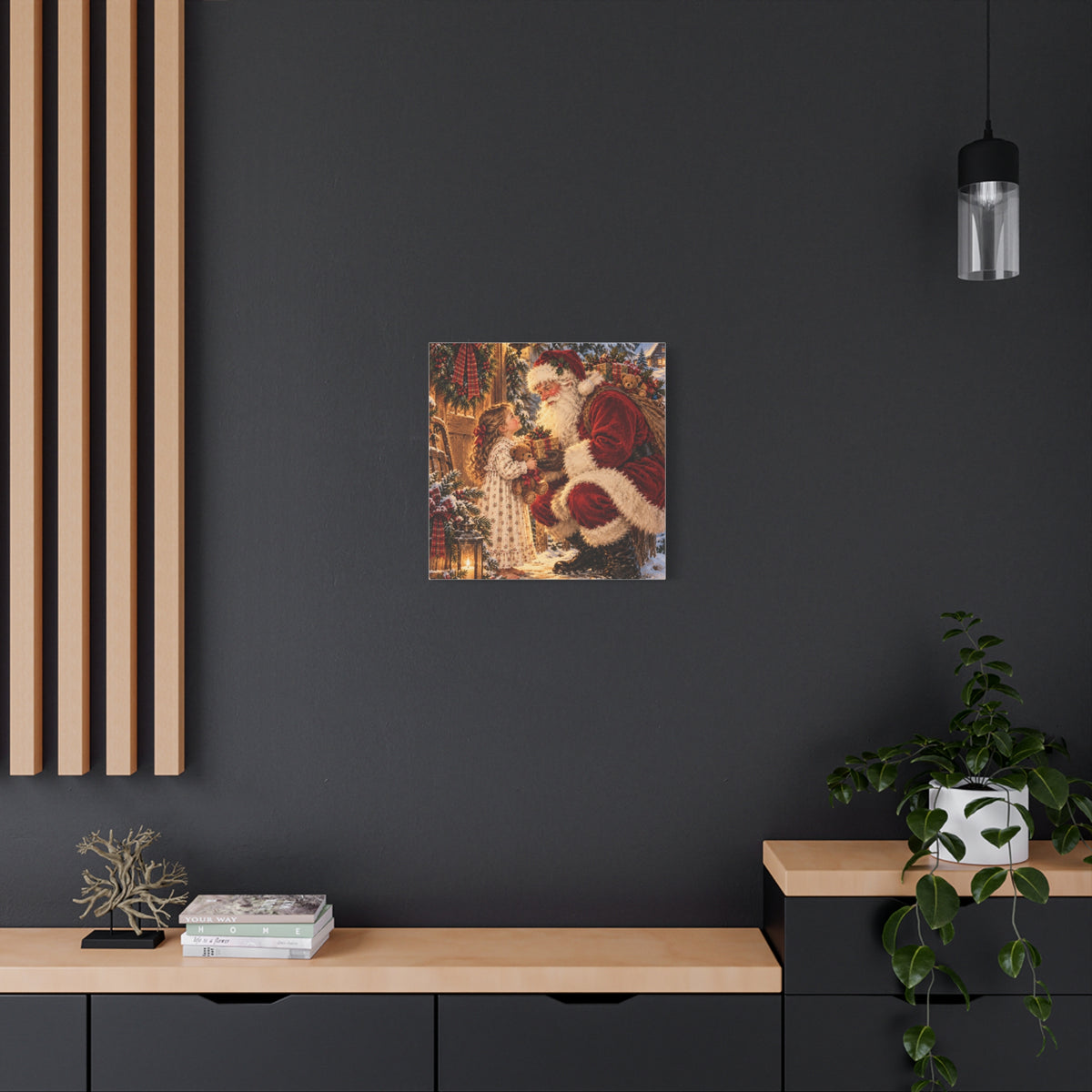 Vintage Santa and Child Christmas Canvas Wall Art