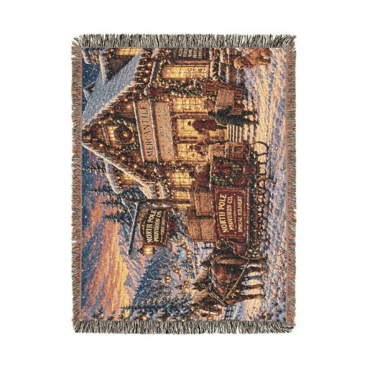 Victorian Christmas Village Woven Blanket | Holiday Cabin Tapestry Throw