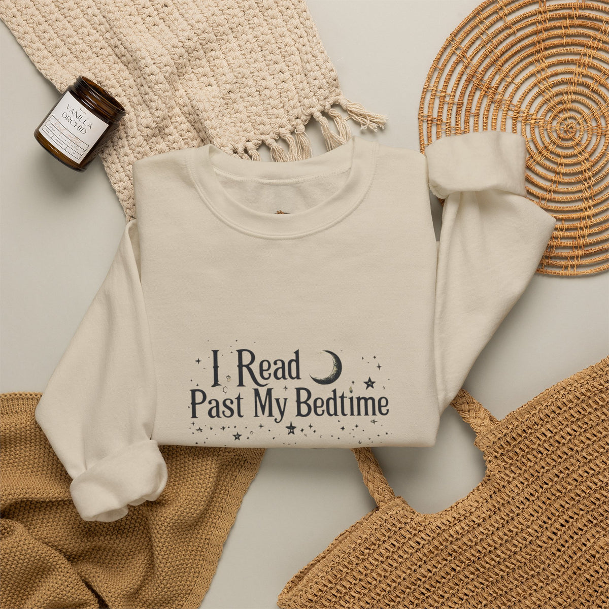 Booklover Crewneck Sweatshirt - "I Read Past My Bedtime" Cozy Reading Pullover- Flour and Foundry Mercantile Co.
