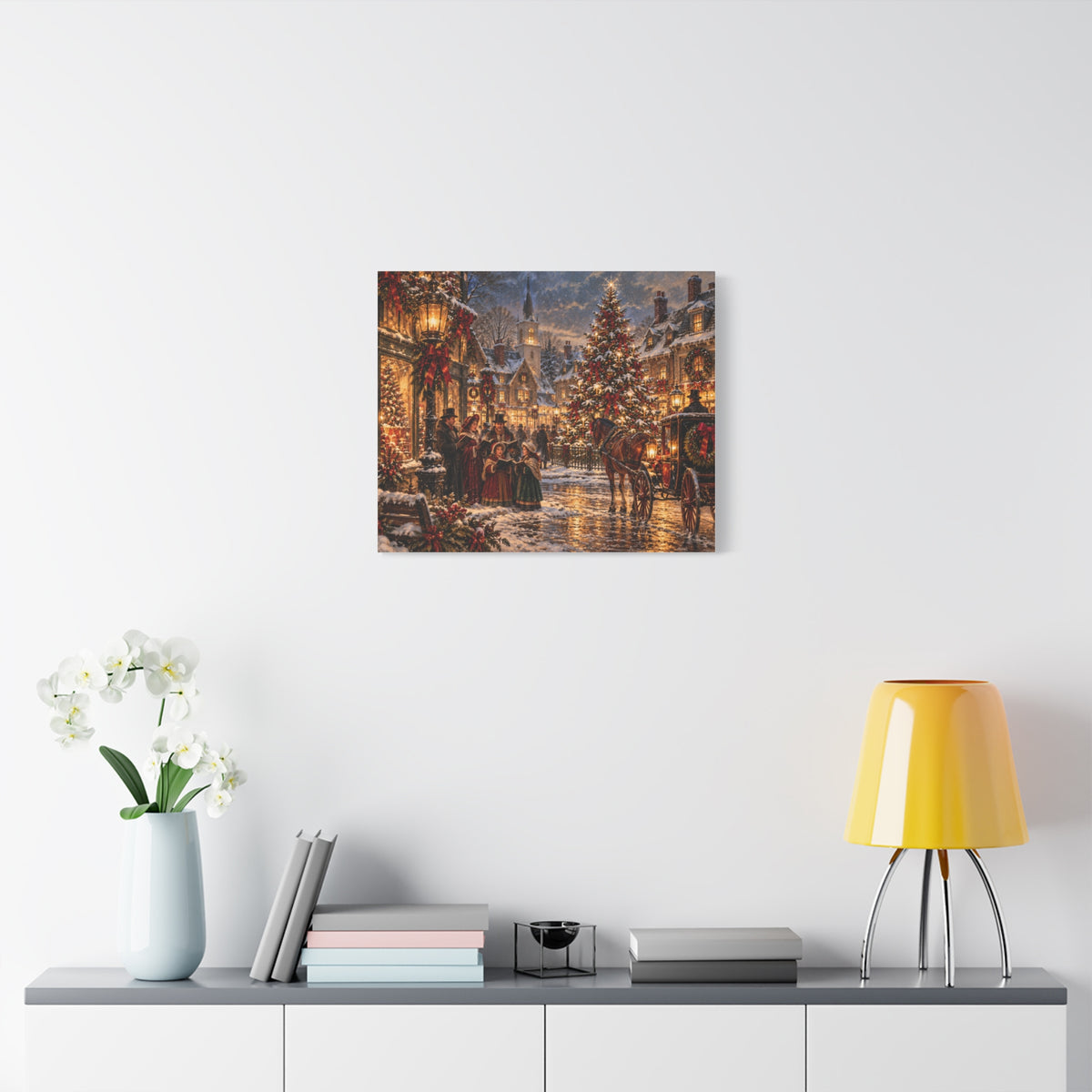 Christmas Carolers Vintage Street Canvas - Matte Stretched Wall Art