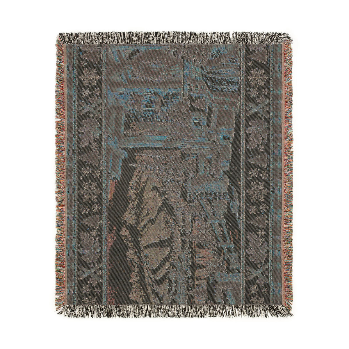 Vintage Ski Lodge Woven Blanket – Rustic Mountain Cabin Winter Throw