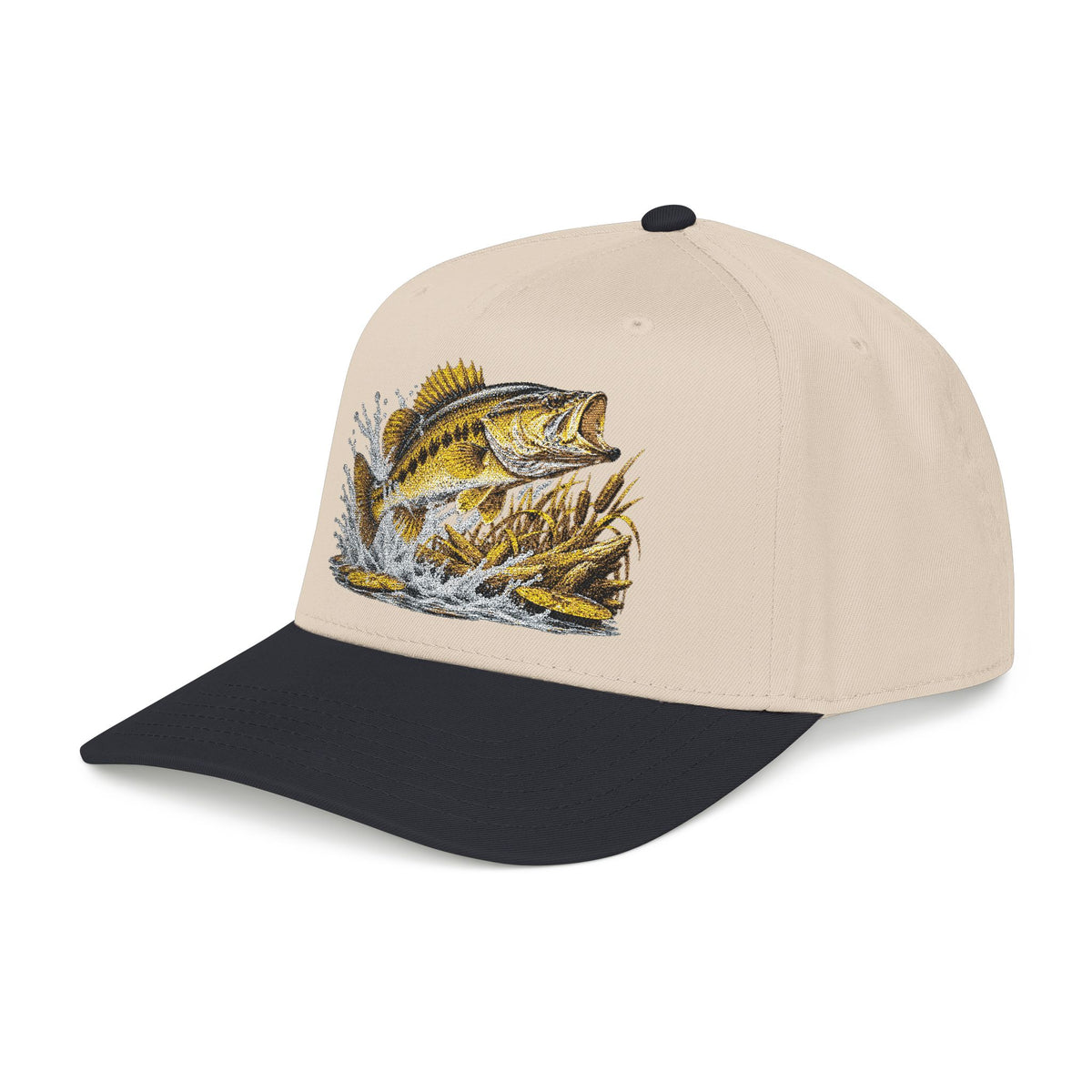 Fishing Bass Cap — Embroidered Jumping Bass Mid-Profile Baseball Hat