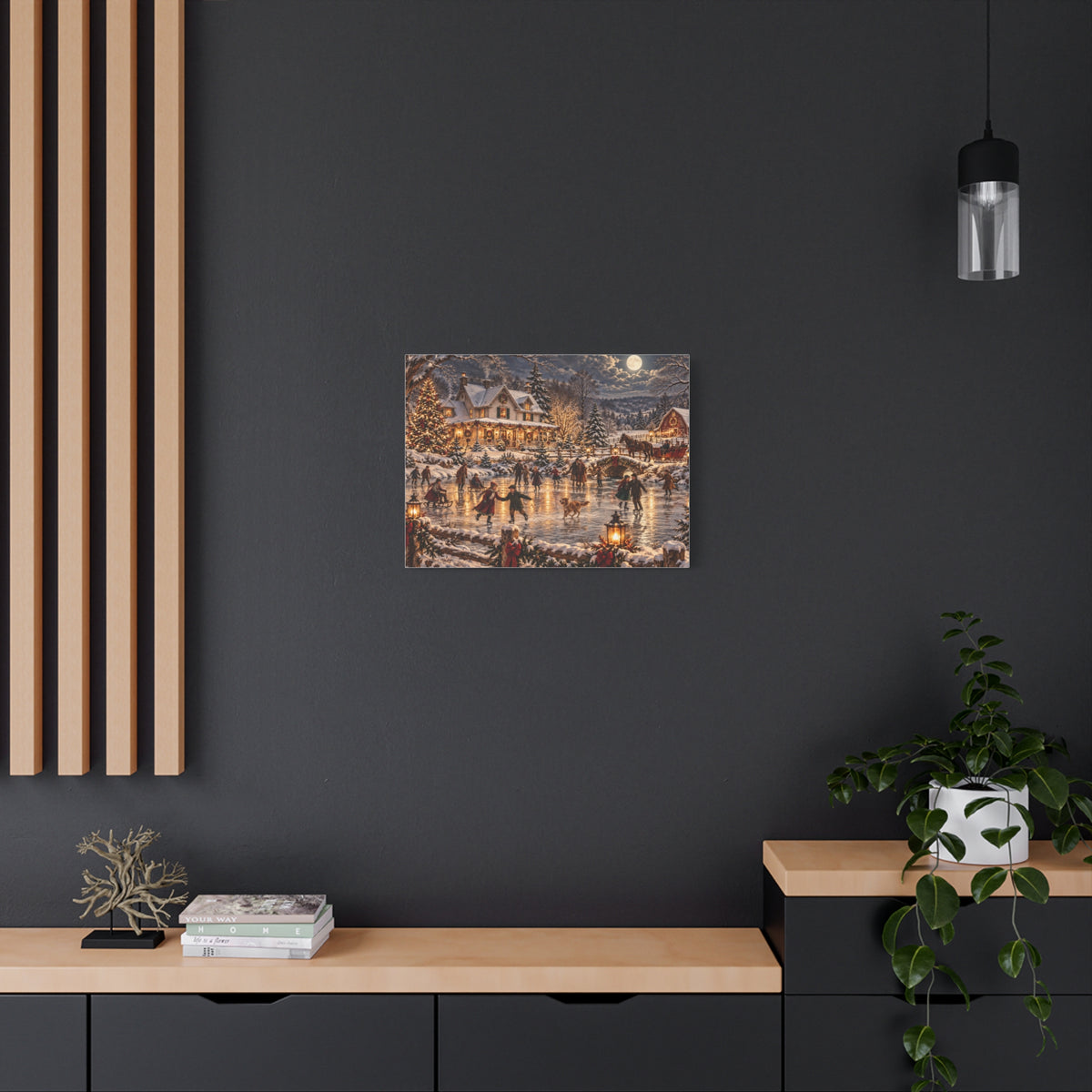 Christmas Village Ice Skating Matte Canvas Wall Art