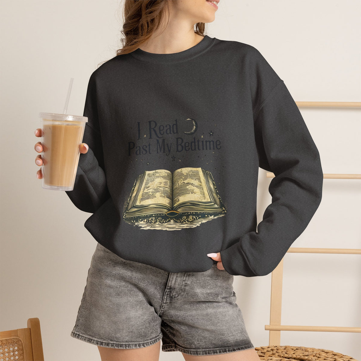 Booklover Crewneck Sweatshirt - "I Read Past My Bedtime" Cozy Reading Pullover- Flour and Foundry Mercantile Co.
