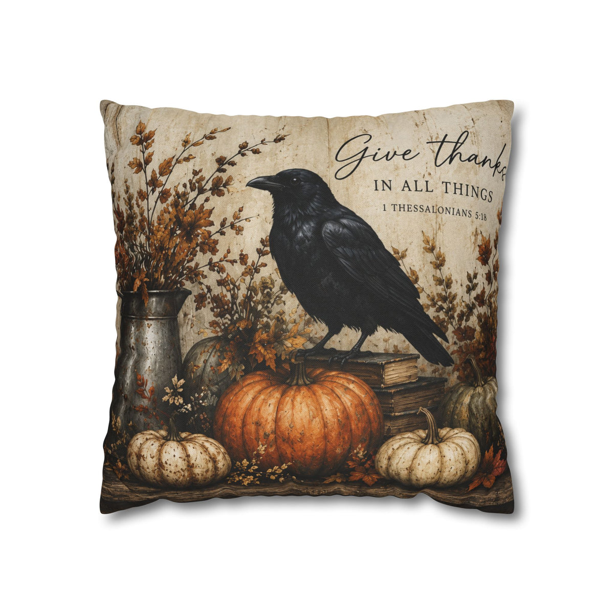 Give Thanks Crow Pumpkin Pillowcase | Fall Thanksgiving Decor