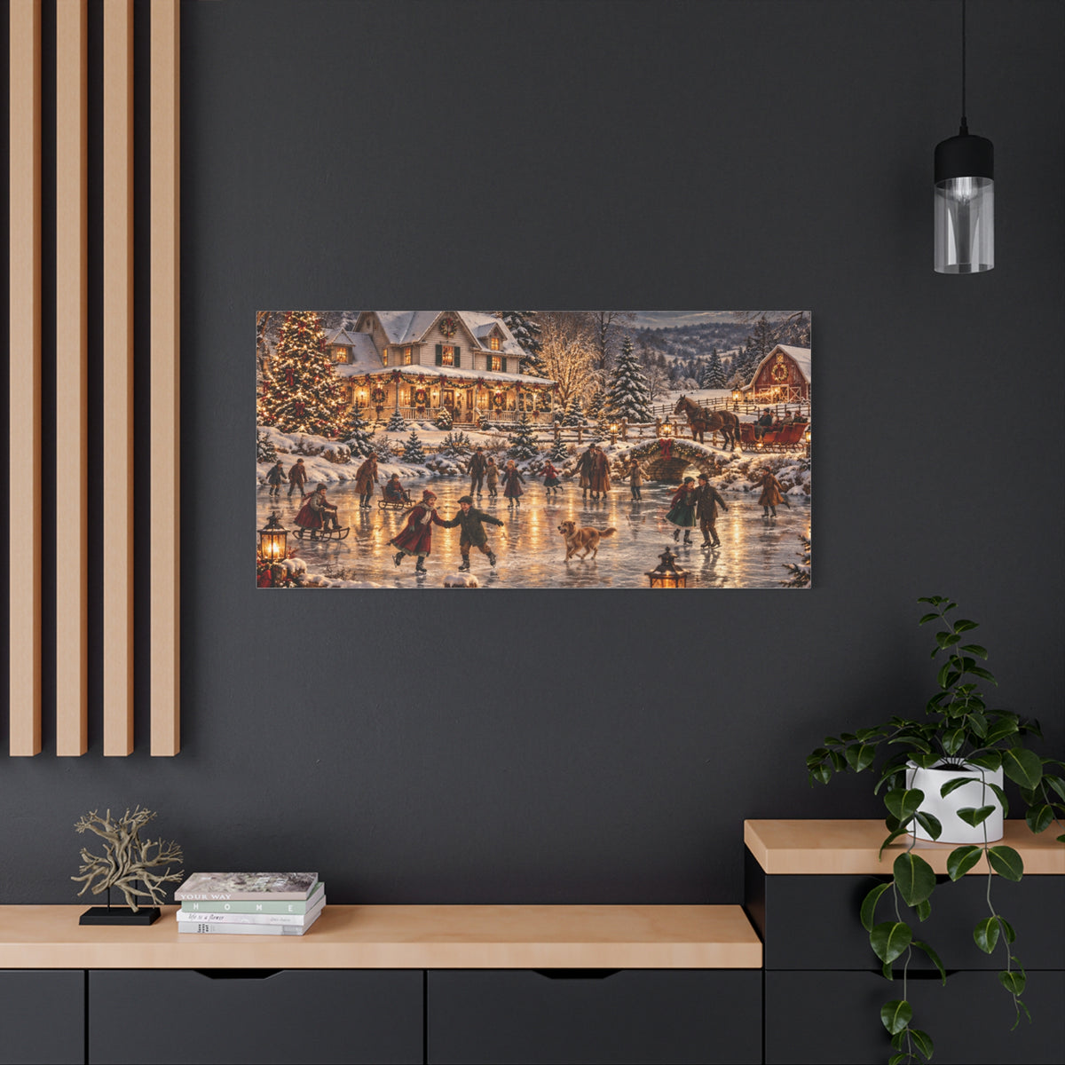 Christmas Village Ice Skating Matte Canvas Wall Art