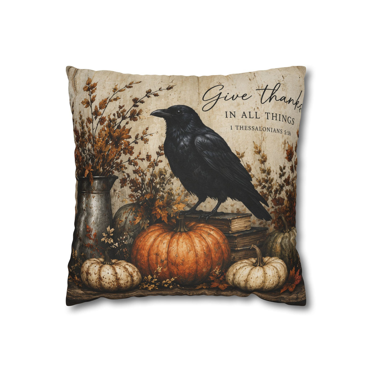 Give Thanks Crow Pumpkin Pillowcase | Fall Thanksgiving Decor